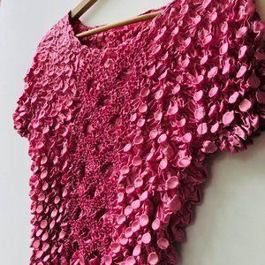 Pink Crinkle Silk Blend Top Women Shirt Size Medium